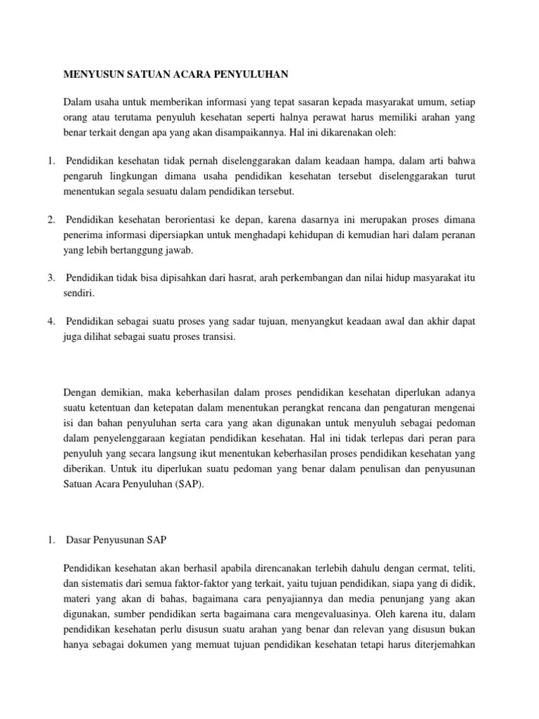 Cara Menyusun Satuan Acara Penyuluhan (Sap) | PDF