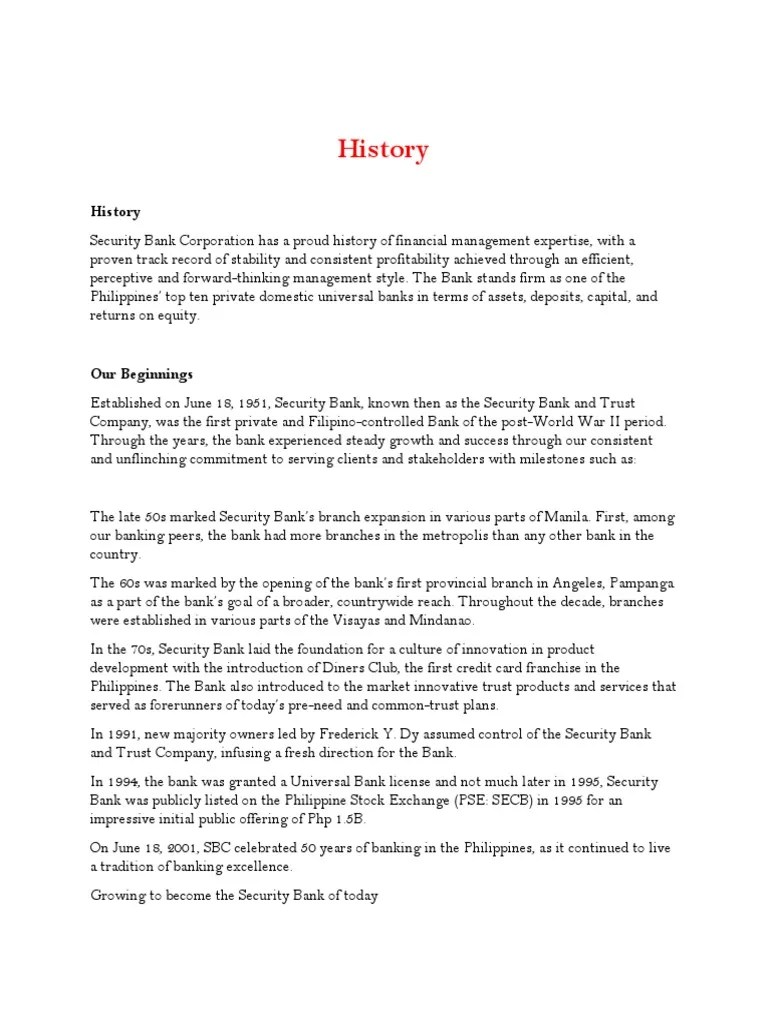 History of Security Bank PDF Securities (Finance) Empowerment