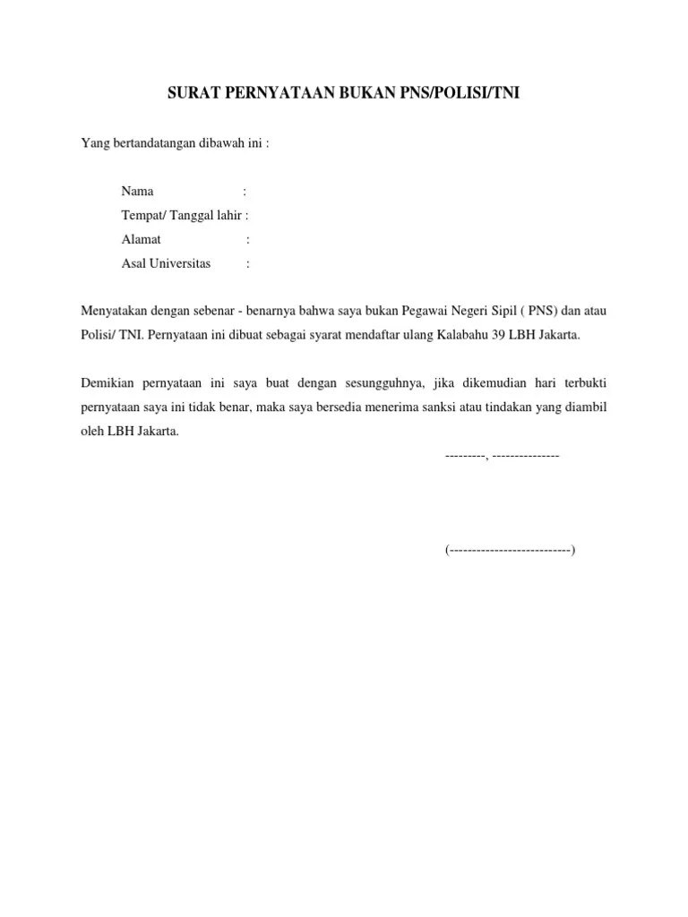 Contoh Surat Pernyataan Bukan Pns Rasanya