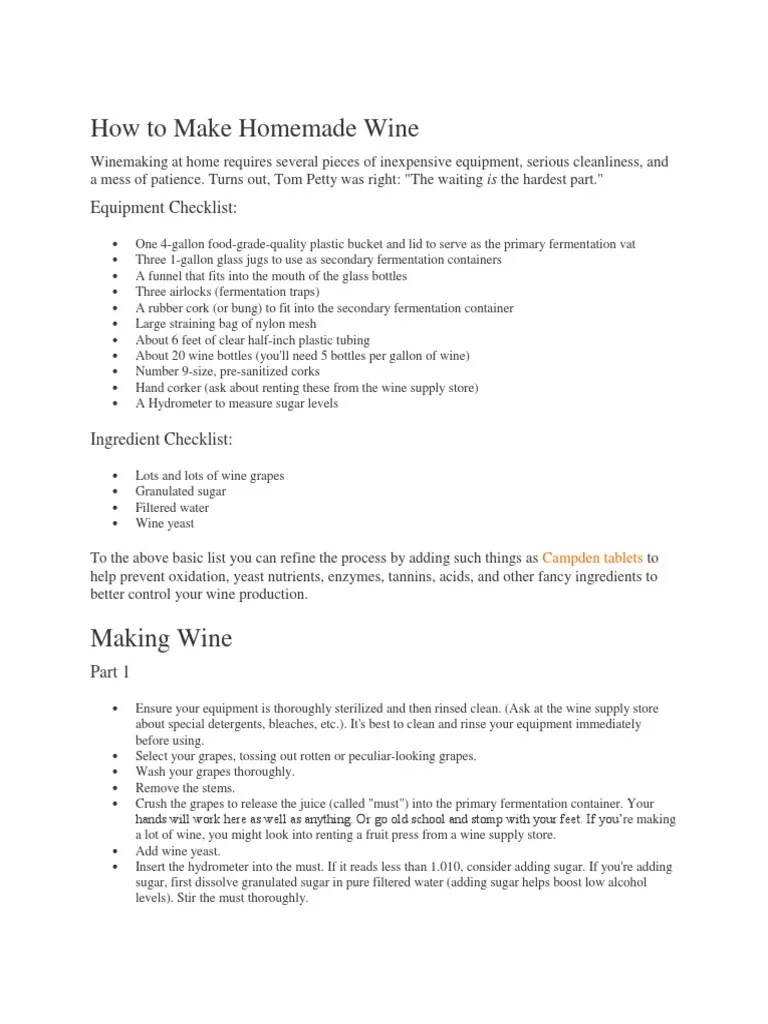 How To Make Homemade Wine PDF Fermentation In Winemaking Winemaking