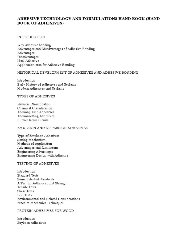 Adhesive Technology Formulations Hand Book PDF Adhesive Epoxy