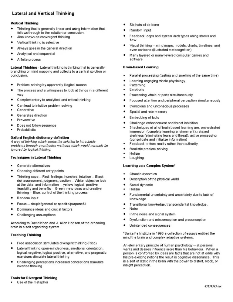 Lateral and Vertical Thinking PDF Thought System