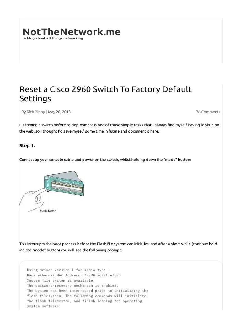 Reset A Cisco 2960 Switch To Factory Default Settings - NotTheNetwork