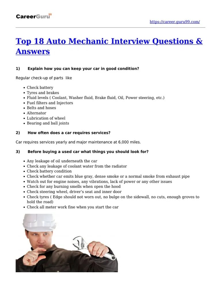 Top 18 Auto Mechanic Interview Questions & Answers Tips for