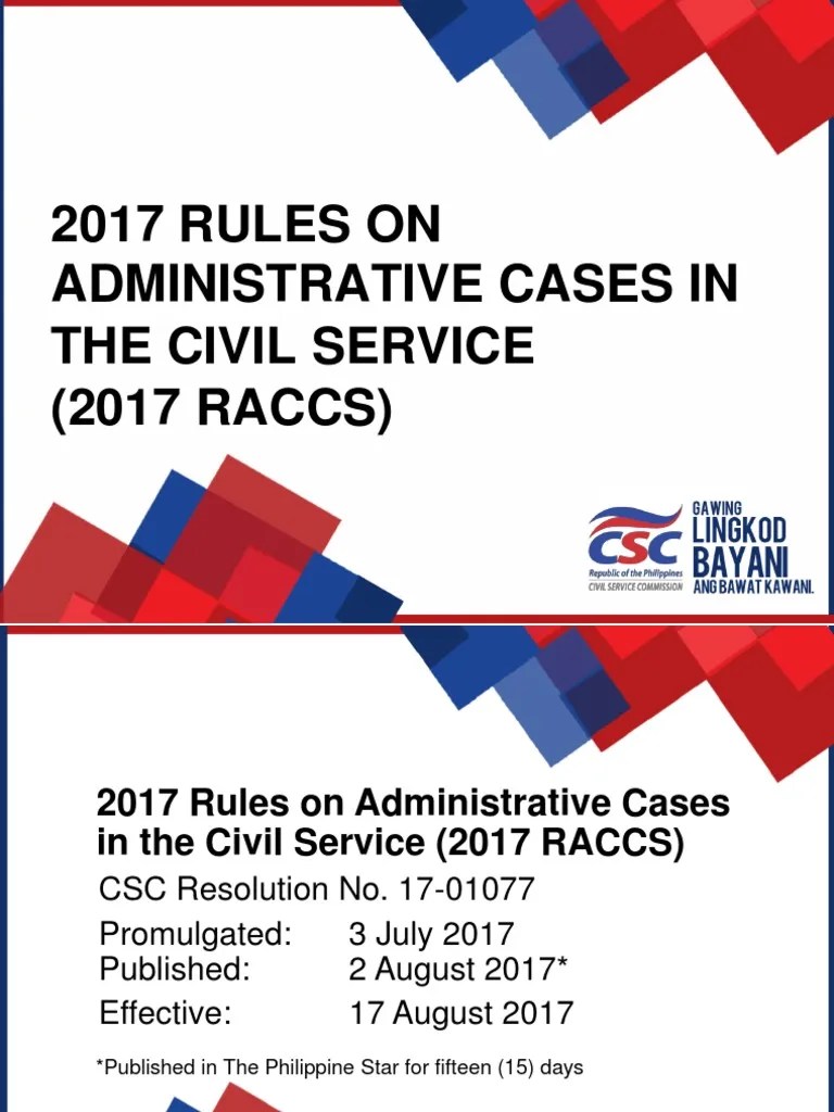 2017 Rules On Administrative Cases in The Civil Service (2017 RACCS