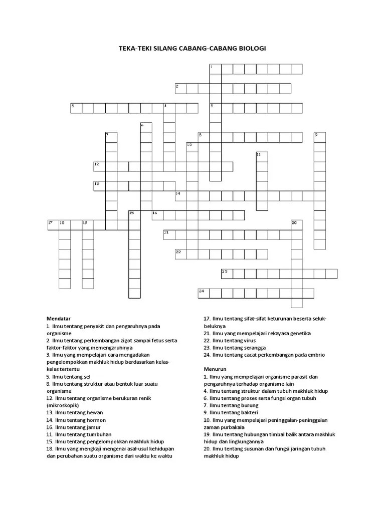 Teka-Teki Silang Cabang-Cabang Biologi: Mendatar | PDF