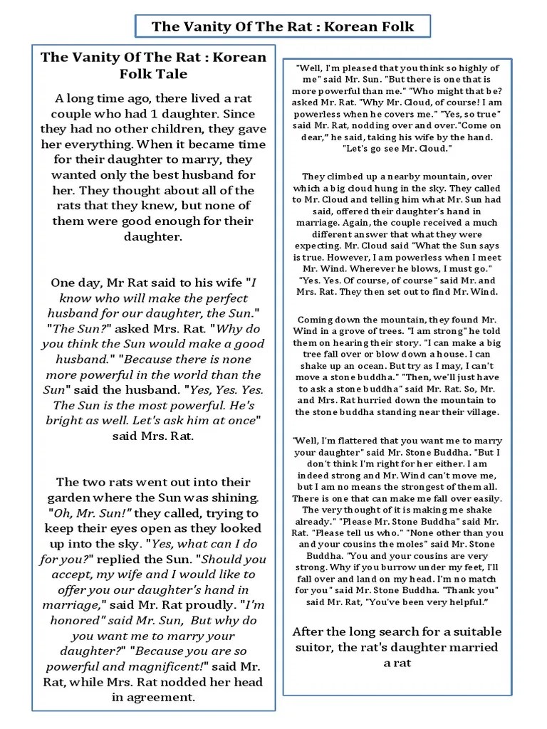 The Vanity of The Rat Korean Folk Tale The Vanity of The Rat Korean