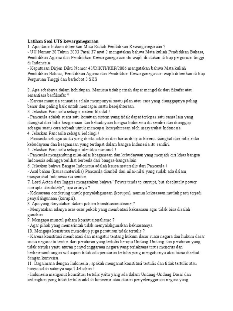 Latihan Soal UTS Kewarganegaraan