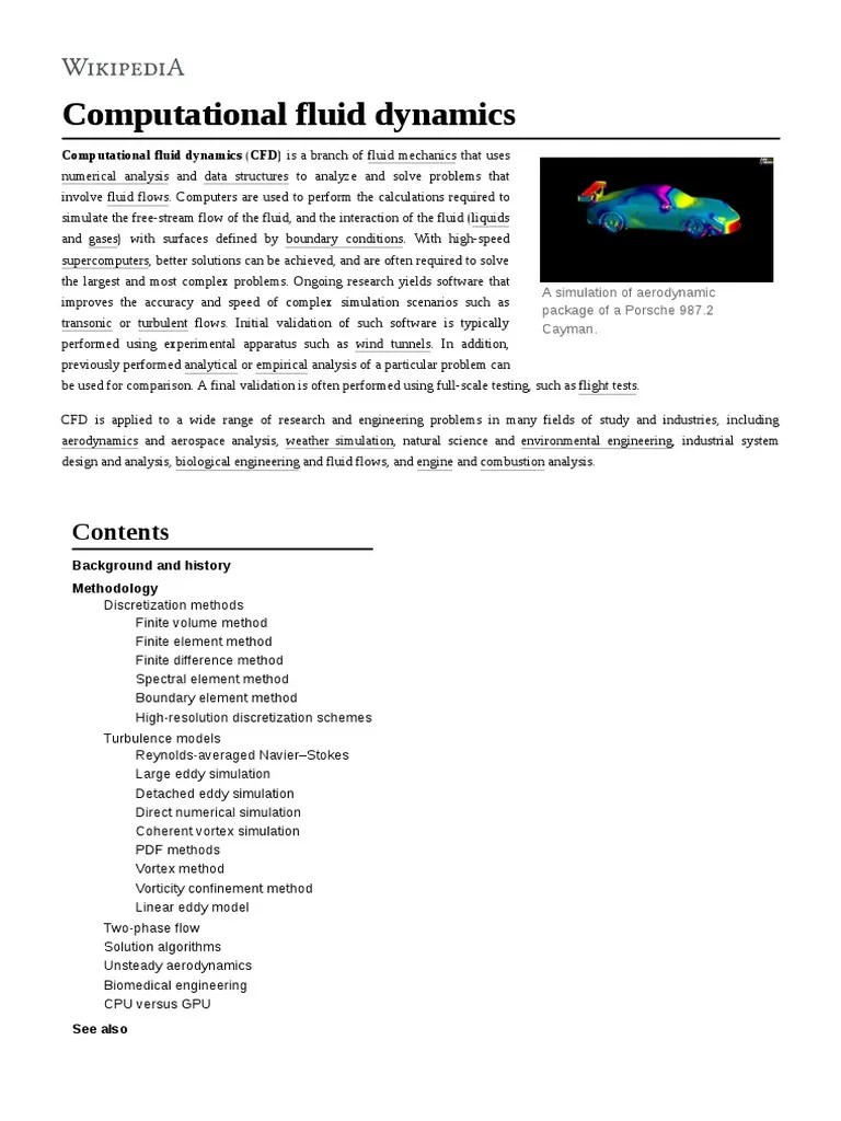 Computational Fluid Dynamics (Wikipedia) PDF Computational Fluid Dynamics Fluid Dynamics