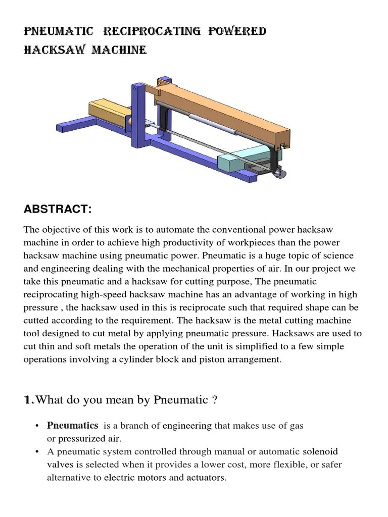 Pneumatic Reciprocating Powere Hacksaw Machine Docx Final PDF