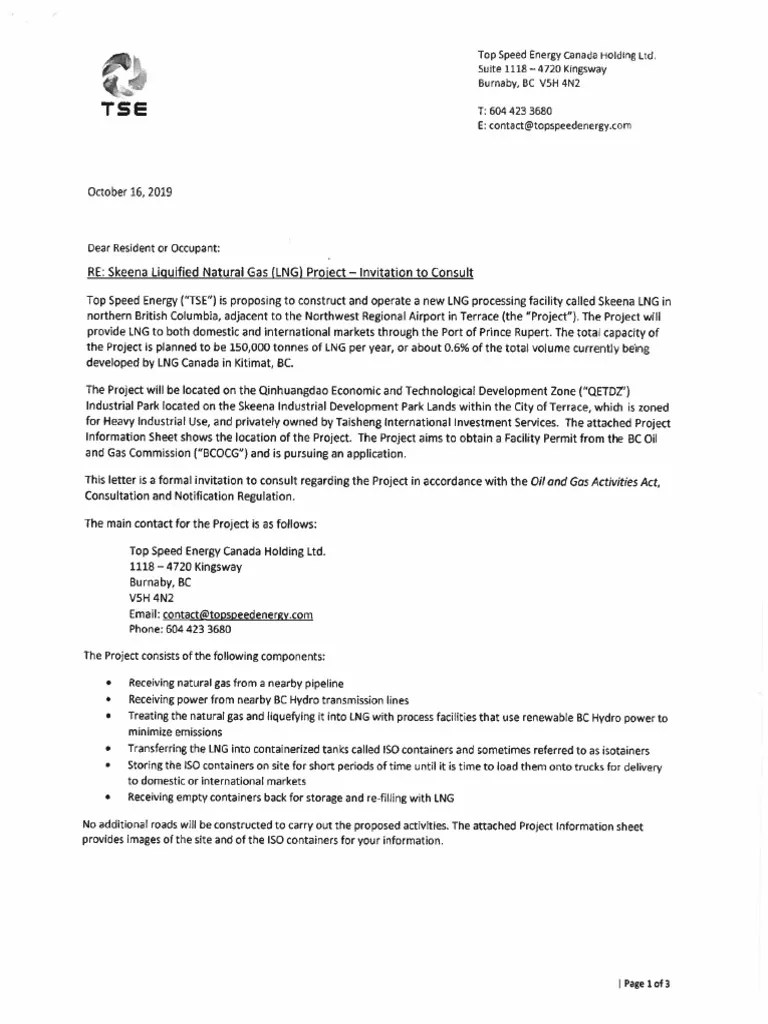 TSE LNG Facility Letter