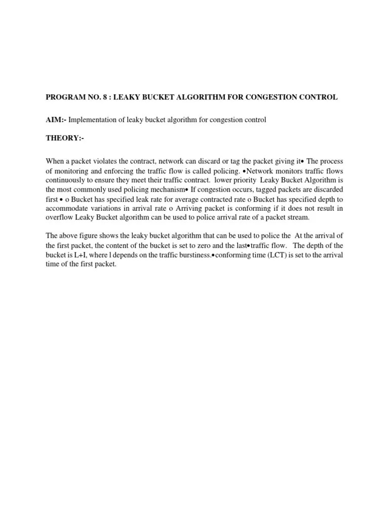 Program No. 8 Leaky Bucket Algorithm For Congestion Control PDF