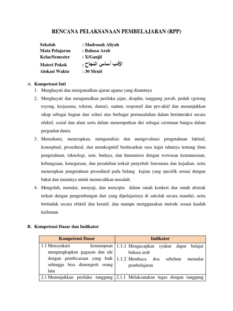 Contoh RPP Pelajaran Bahasa Arab | PDF