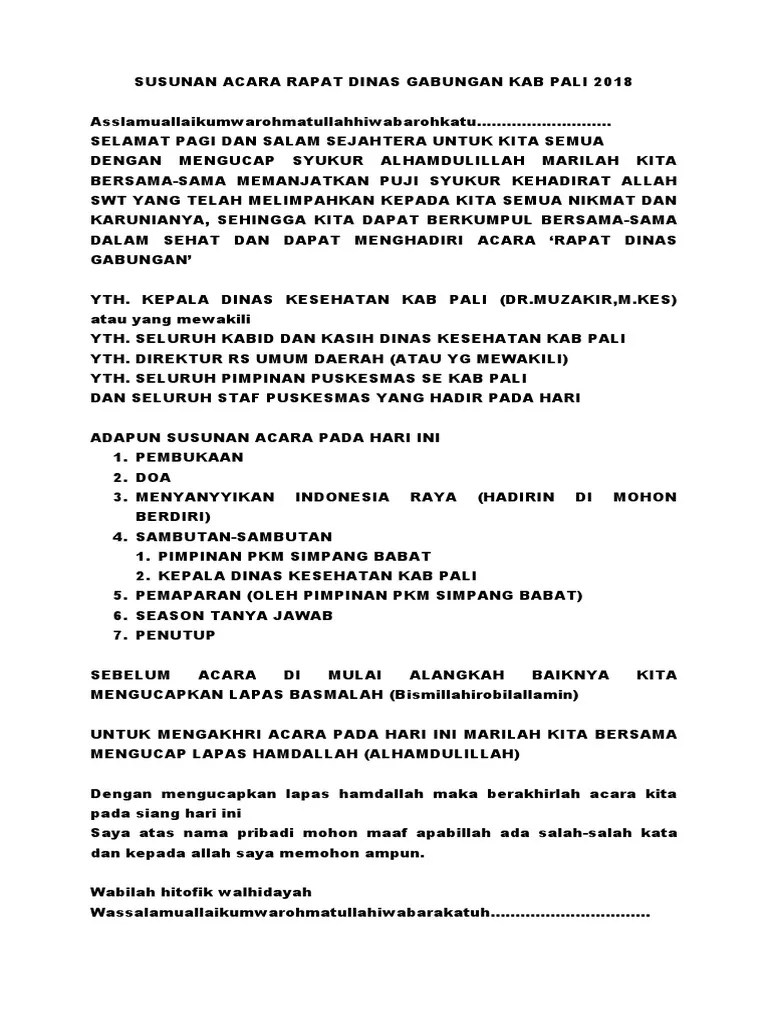 Susunan Acara Rapat Dinas Gabungan Kab Pali 2018 | PDF
