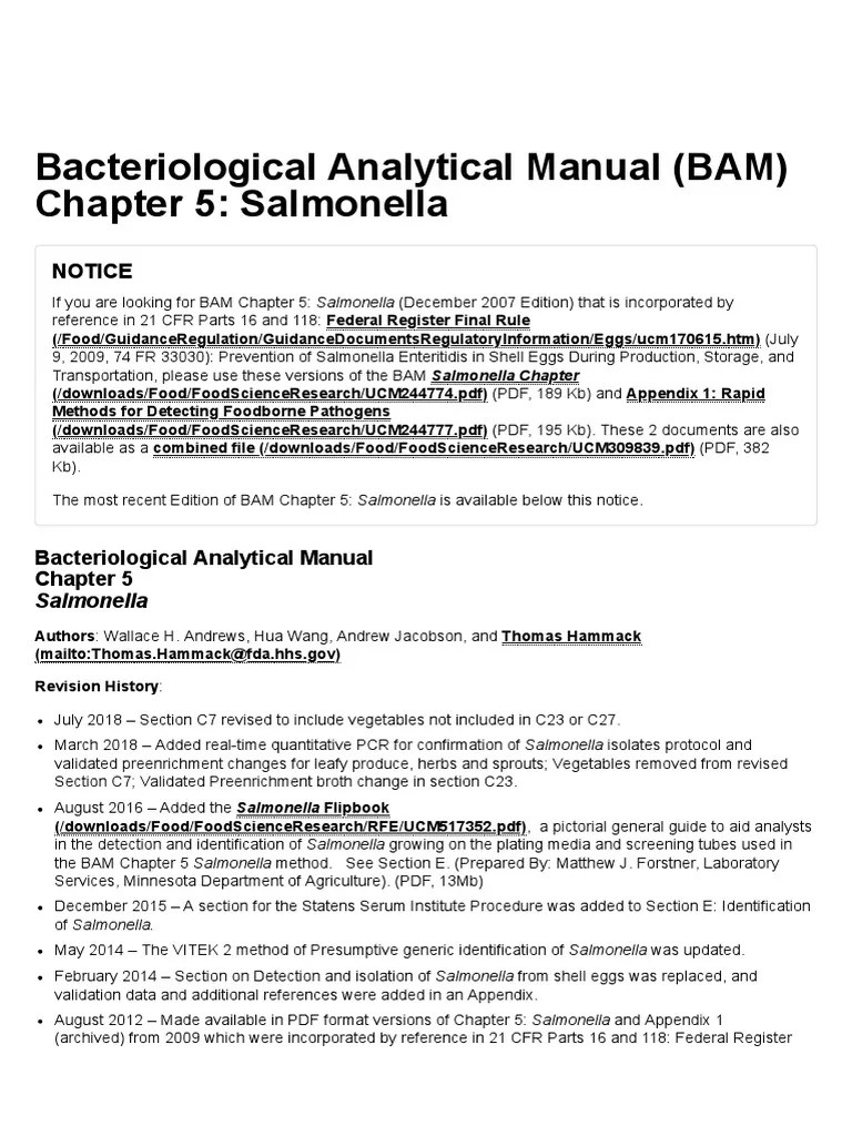 Laboratory Methods Chap 05. Bacteriological Analytical Manual (BAM