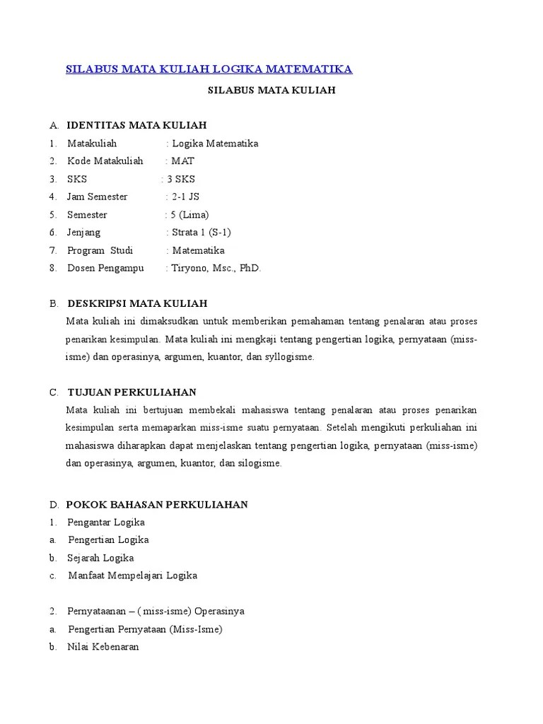 Silabus Logika Matematika | PDF