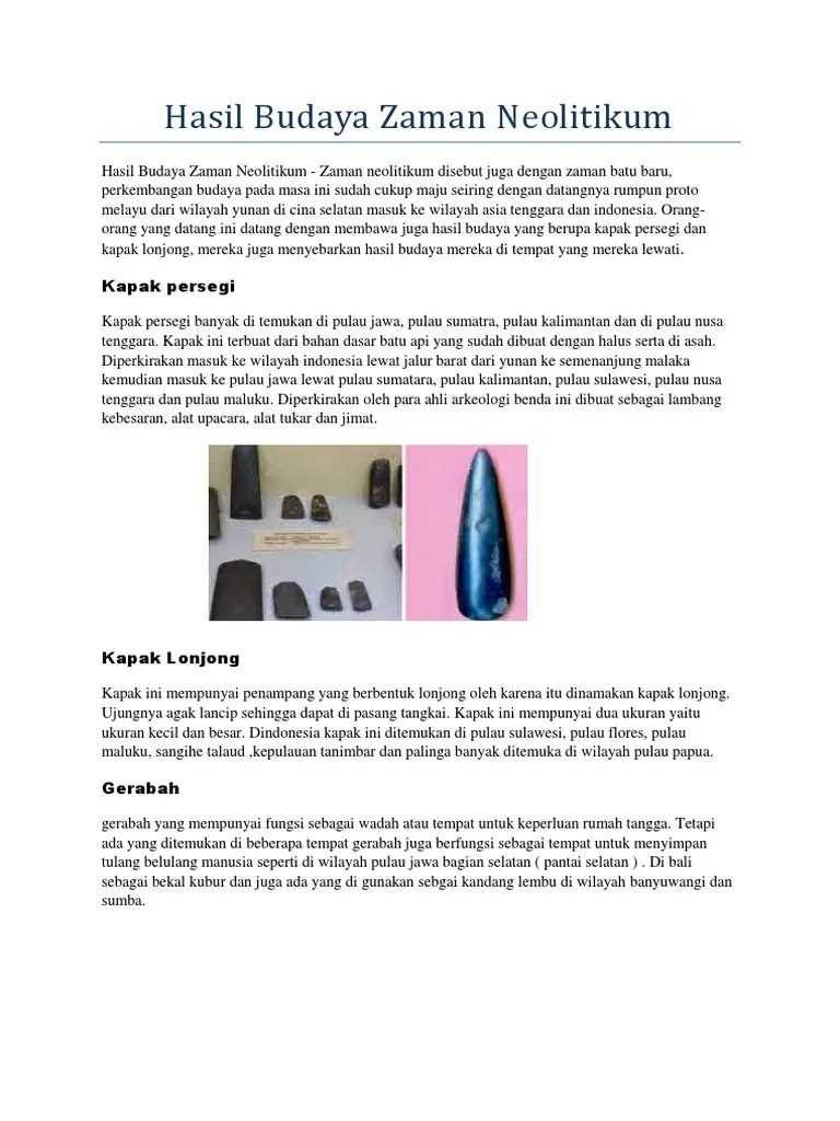 Hasil Budaya Zaman Neolitikum SFT | PDF