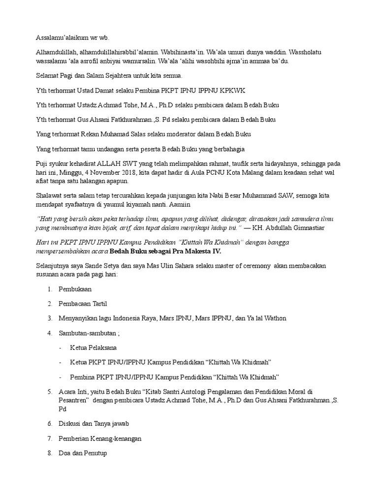 Draft MC Bedah Buku Pra Makesta | PDF