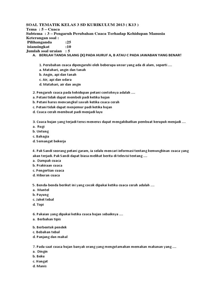 SOAL TEMATIK Subtema 3 Tema 5 | PDF