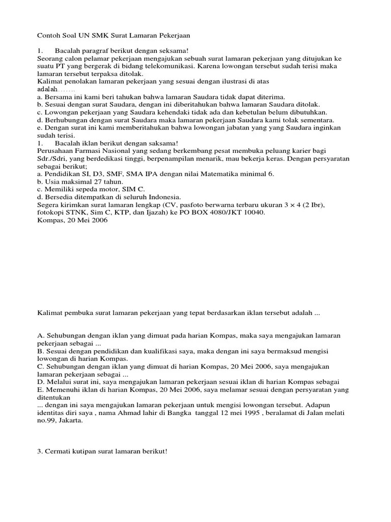 Contoh Soal Surat Balasan Lamaran Kerja Site Fast