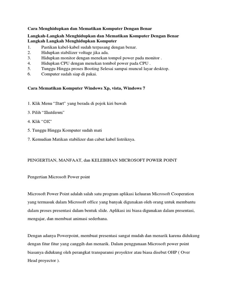 Cara Menghidupkan Dan Mematikan Komputer Dengan Benar | PDF