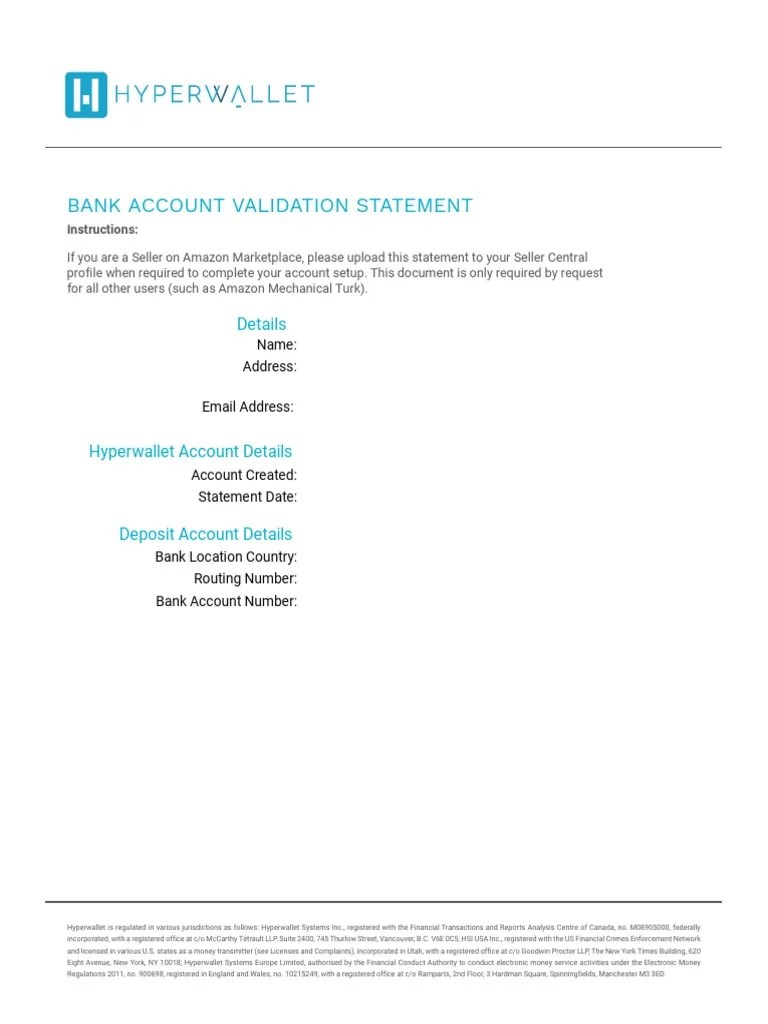Amazon Bank Account Validation Statement US | PDF