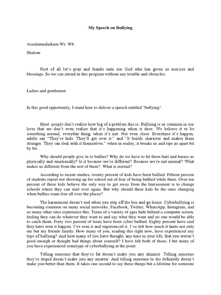 Pidato Bahasa Inggris | PDF | Bullying | Problem Behavior