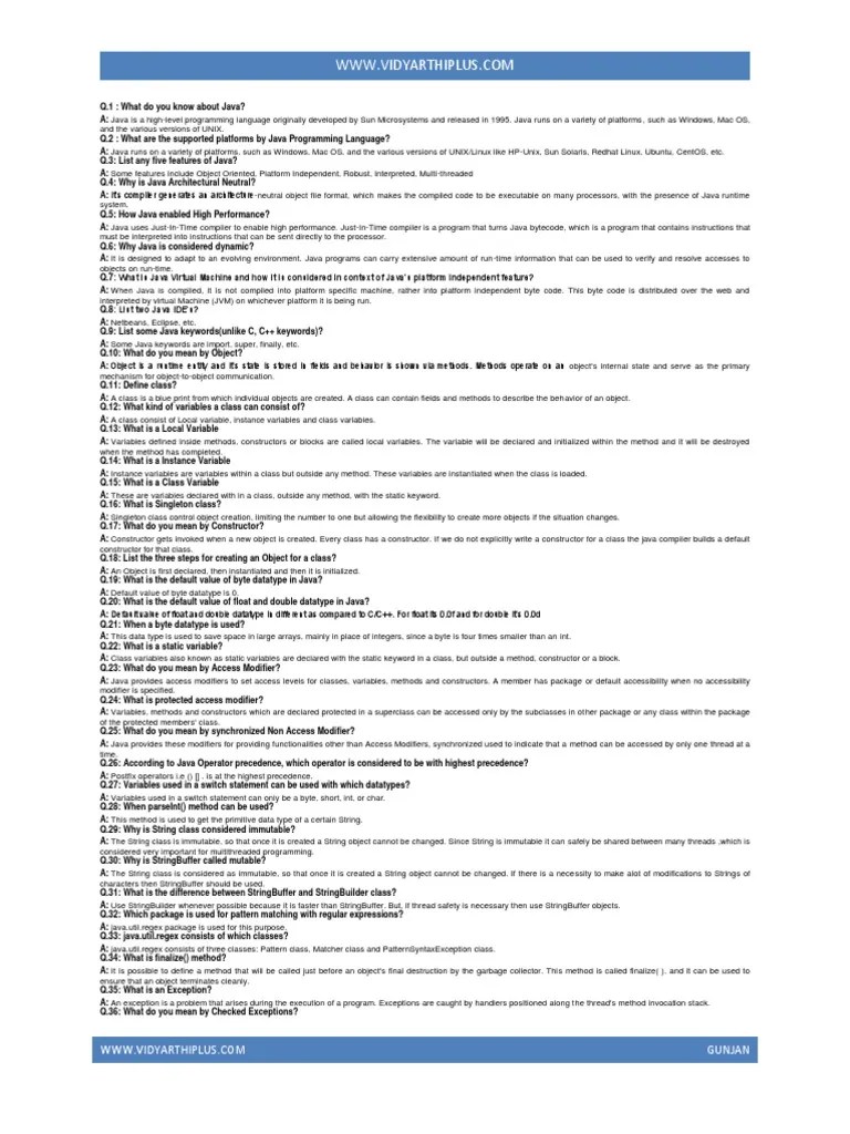 Java Viva Questions PDF Method Programming) Class