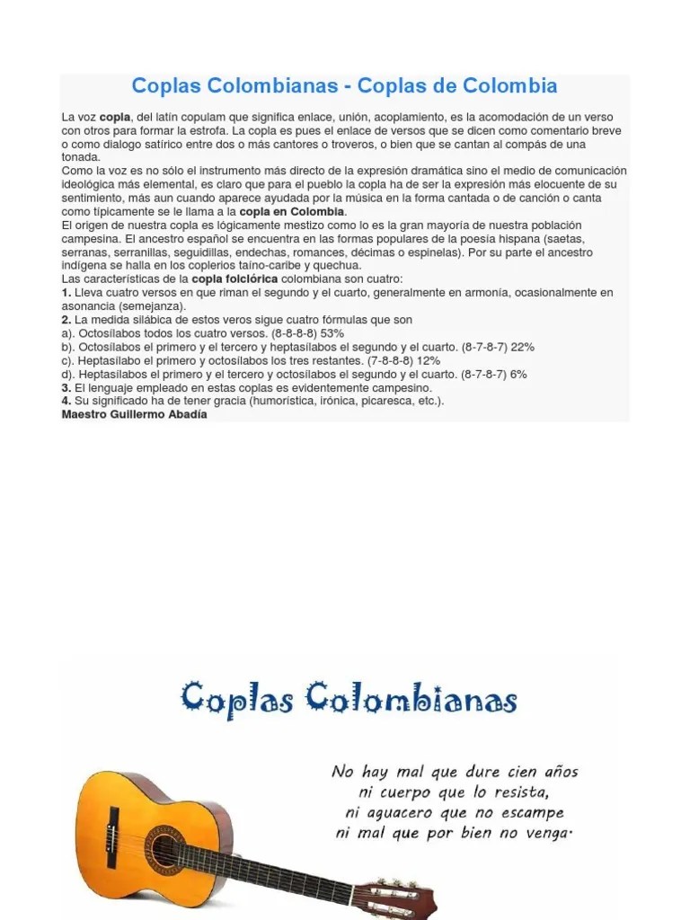 Coplas Colombianas Poesía Entretenimiento (general) Prueba