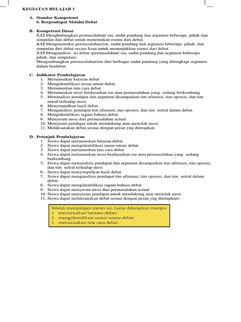 RPP Bahasa Indonesia Materi Debat | PDF