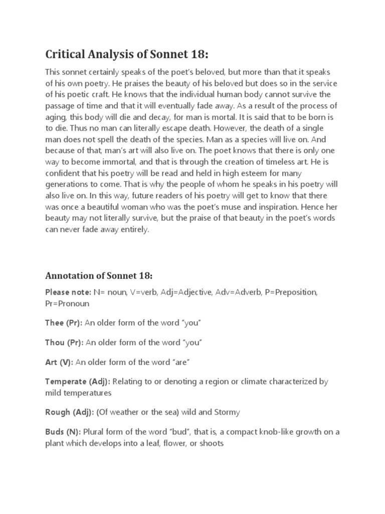 Critical Analysis of 18 Shakespeare's