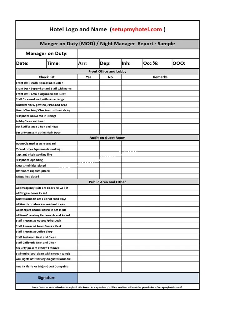 Manager On Duty Report PDF