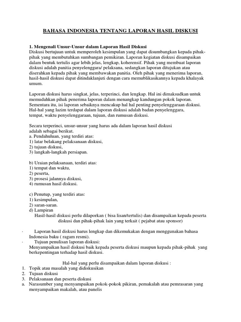 Bahasa Indonesia Tentang Laporan Hasil Diskusi | PDF