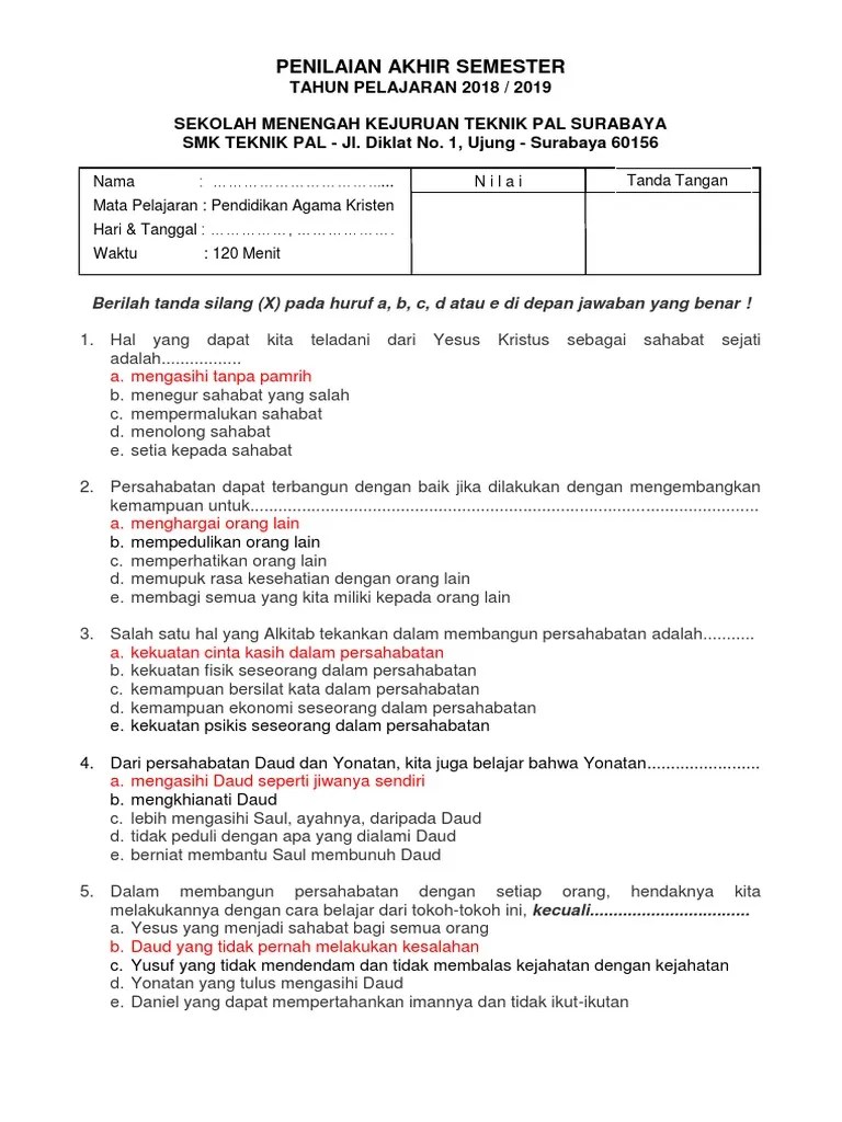 Soal Ujian Agama Kristen | PDF