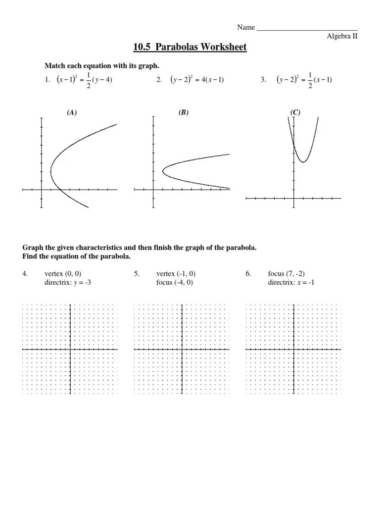 10.5 Parabolas Worksheet Match each equation with its graph