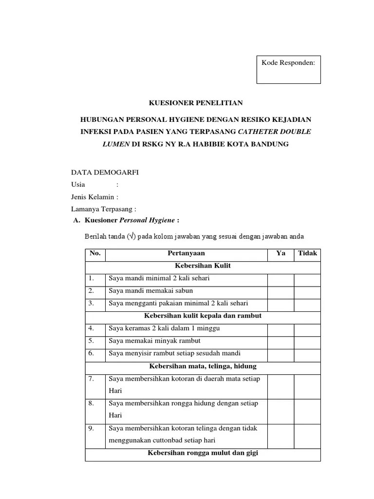 Kuesioner Penelitian Personal Hygiene | PDF