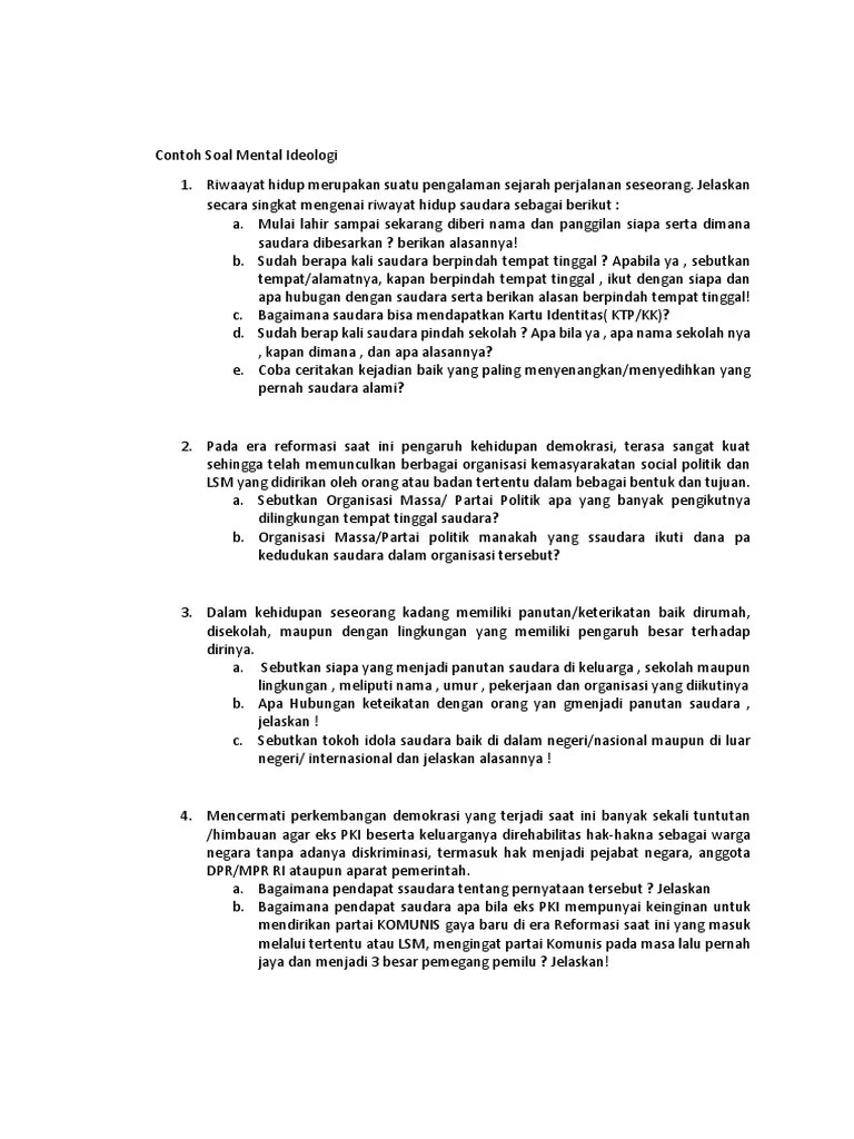 Contoh Soal Mental Ideologi Tni Ad Guru Paud