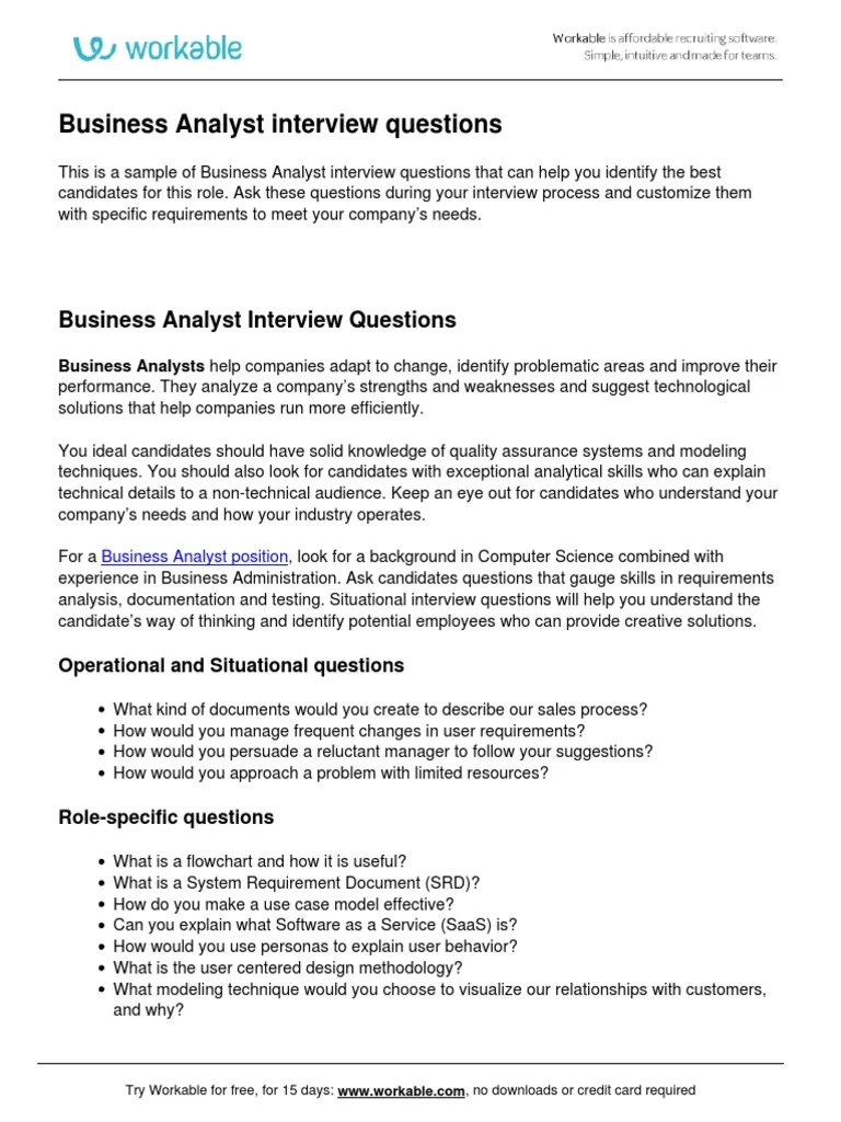 Business Analyst Interview Questions Business Analysis Intelligence