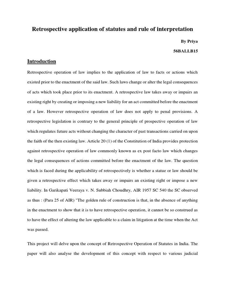 Retrospective Application of Statutes PDF Ex Post Facto Law Legal