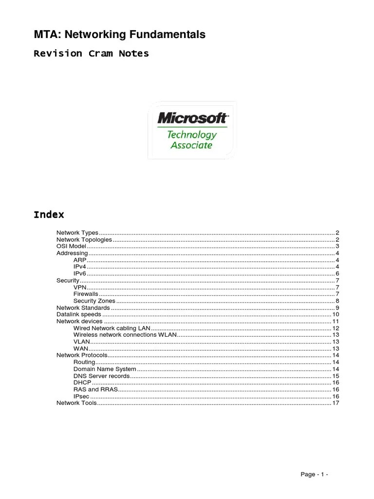 MTA Networking Fundamentals Cram Notes Highligted PDF Computer