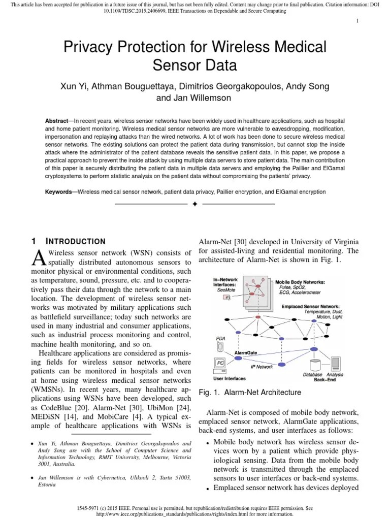 Privacy Protection For Wireless Medical Sensor Data PDF Wireless