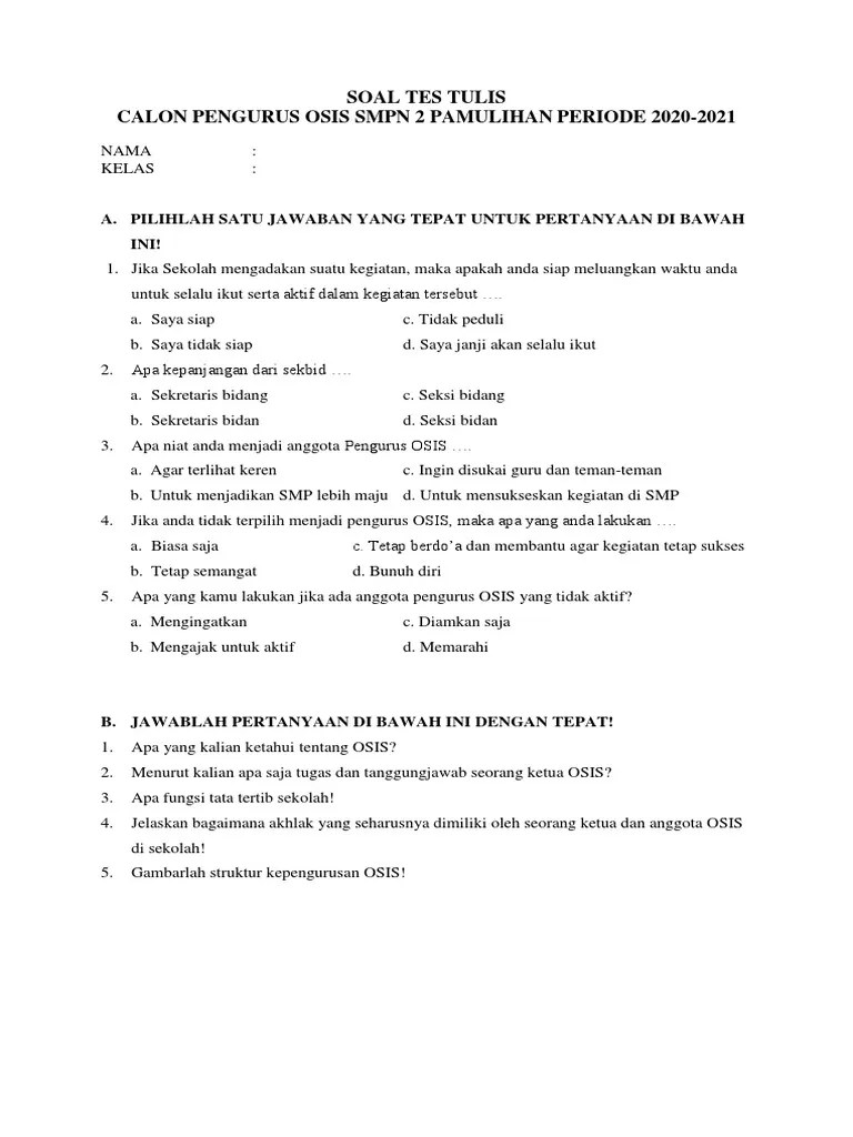 Soal Tes Tulis Osis | PDF