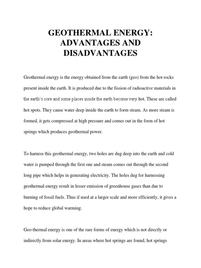Geothermal Energy Advantages And Disadvantages Pdf | Pdf | Geothermal Energy | Energy Development