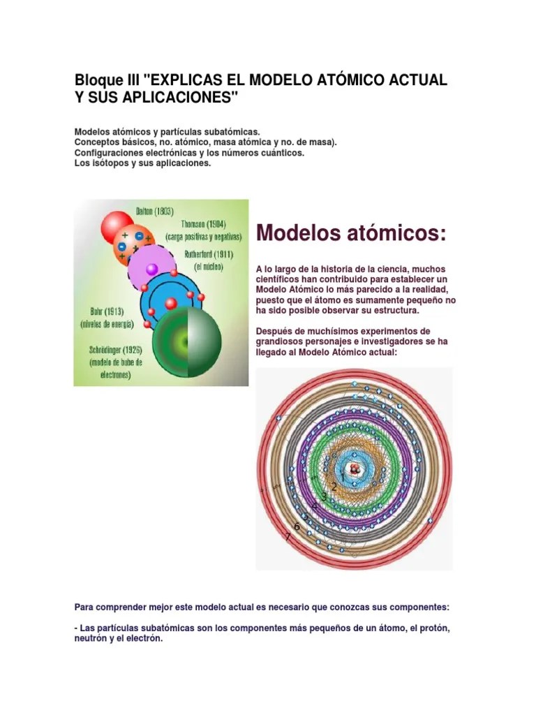 Modelos atómicos Bloque Iii "Explicas El Modelo Atómico Actual Y Sus