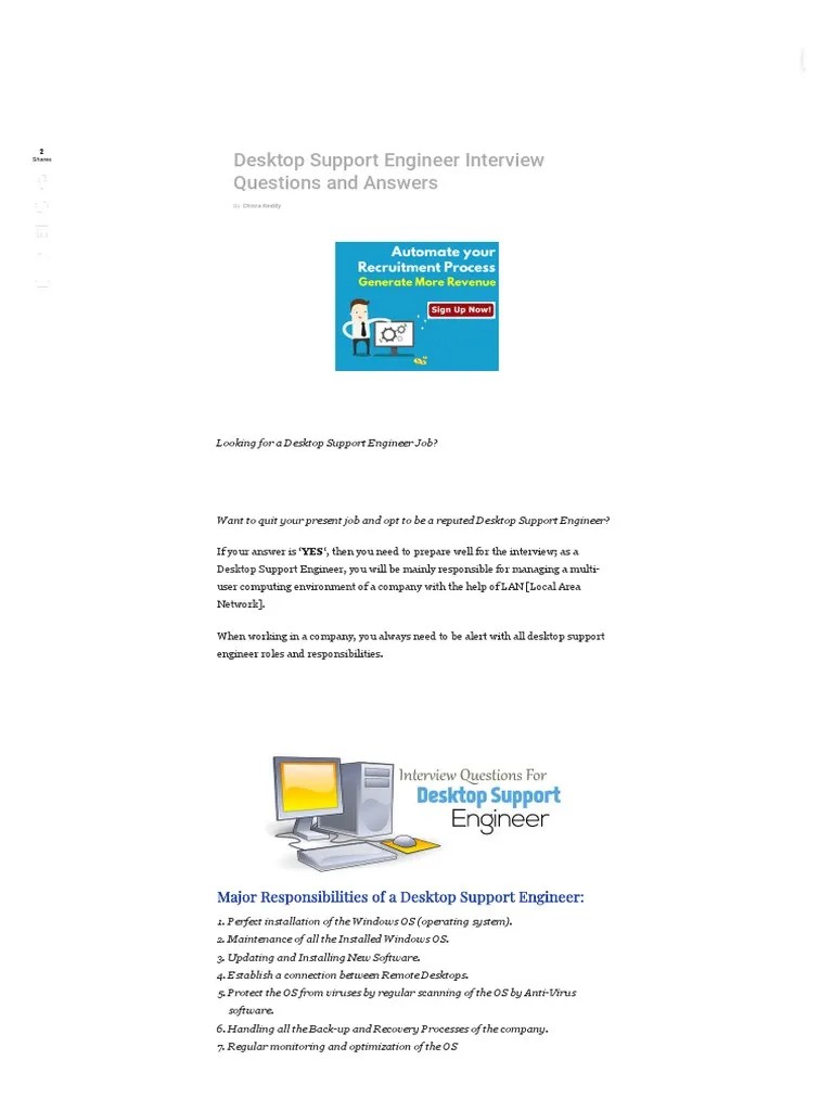 Desktop Support Engineer Interview Questions and Answers PDF