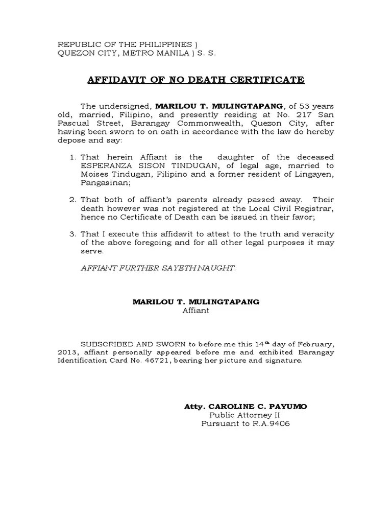 Affidavit Of No Records Template