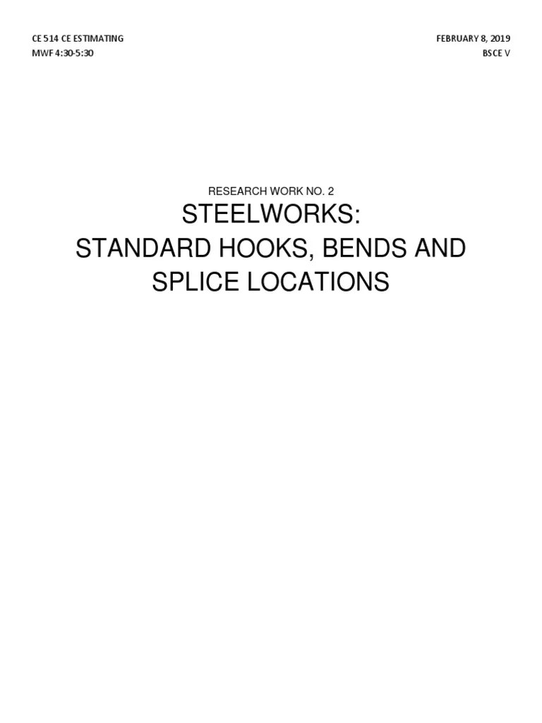 Steelworks Standard Hooks, Bends and Splice Locations Research Work No. 2 PDF Reinforced