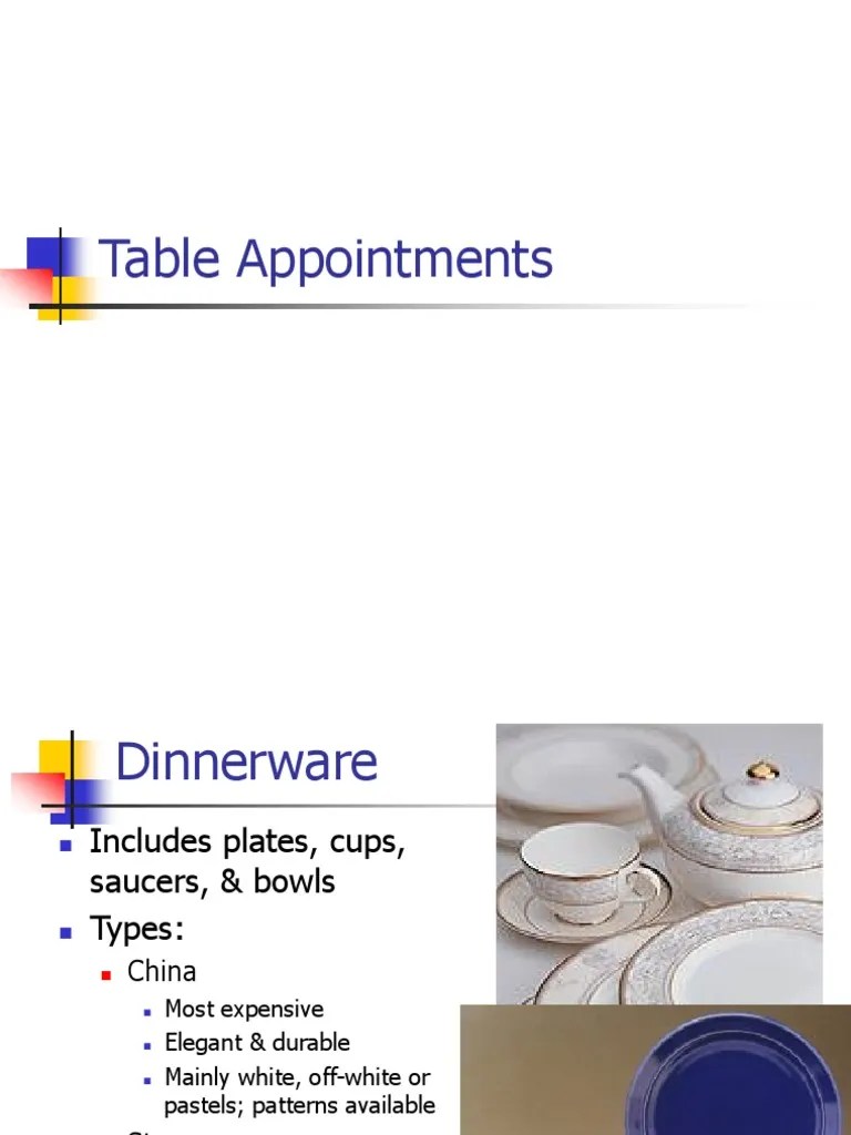 Table Appointments.ppt Tableware Domestic Implements