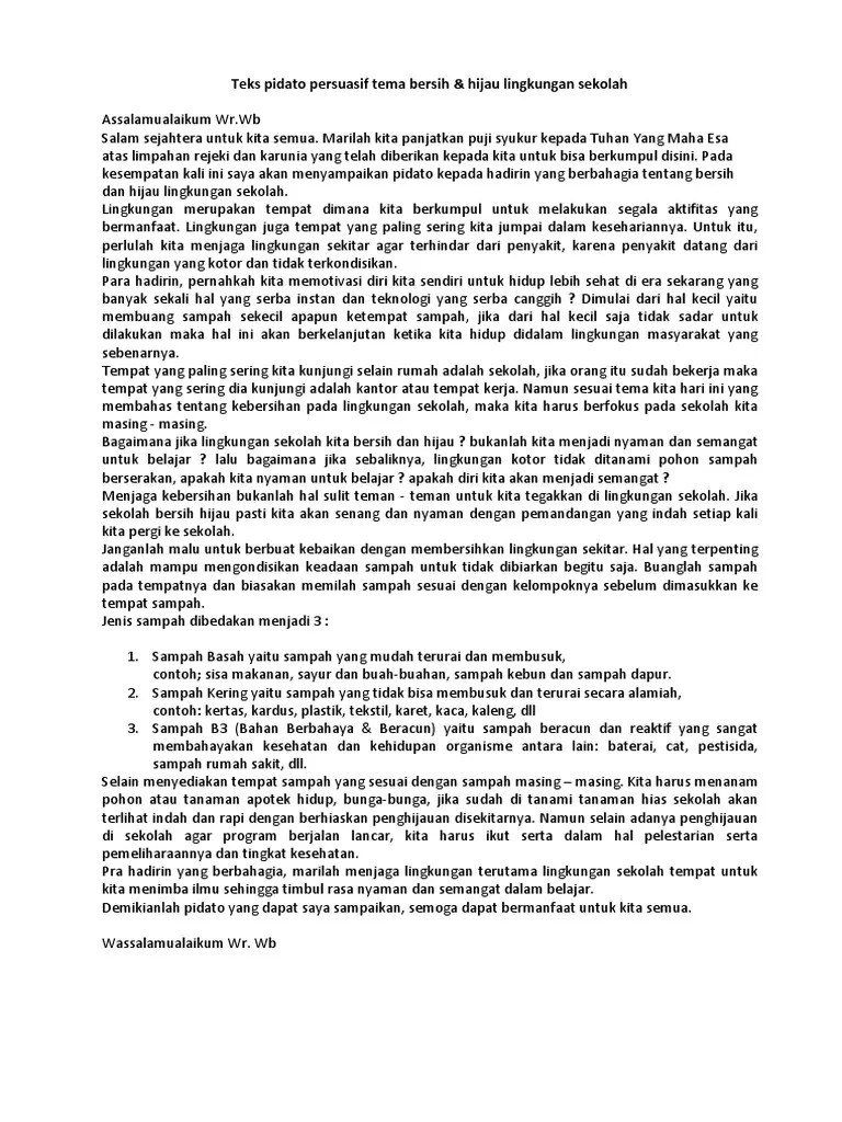 Pidato Penghijauan Lingkungan Sekolah