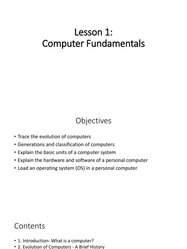 Lesson 1 Computer Fundamentals PDF Random Access Memory Computer